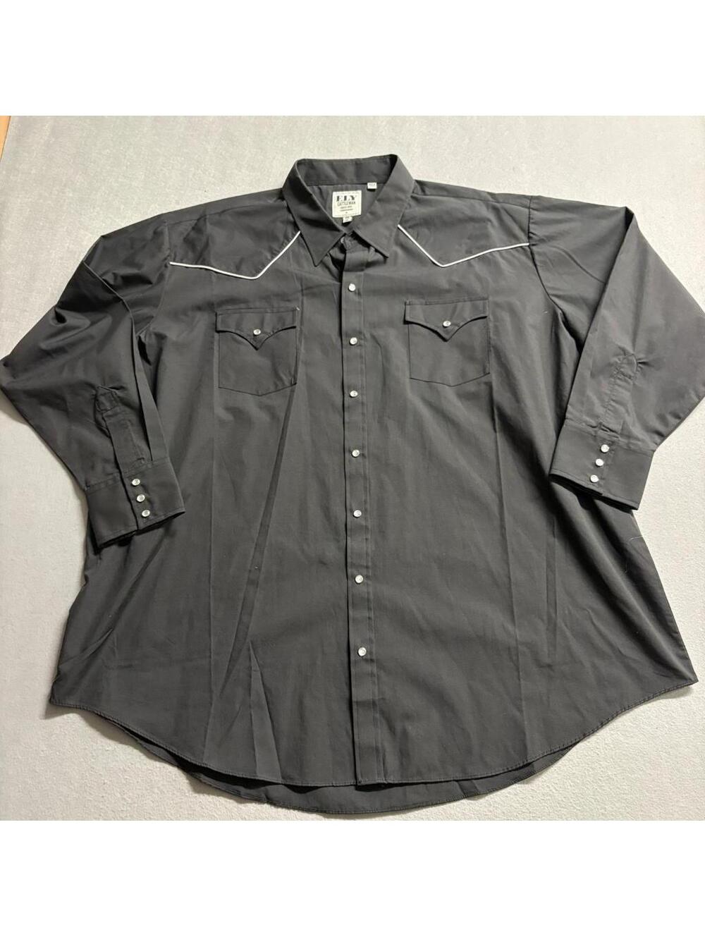 Ely Cattleman Western Shirt Mens Big 3X Black Pearl Snap Long Sleeve Piping
